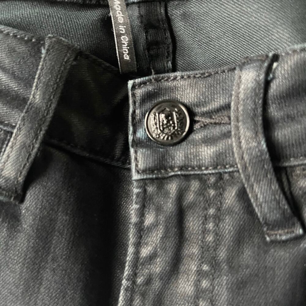 The Kooples Leather Effect Waxed Black Denim Short Fit Jeans Size 25 - Picture 5 of 10